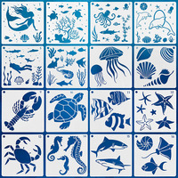 Sea Life Stencils Reusable for Painting, 16Pcs Sea Creatures Stencil DIY Craft Template for Painting on Furniture, Canvas, Wall