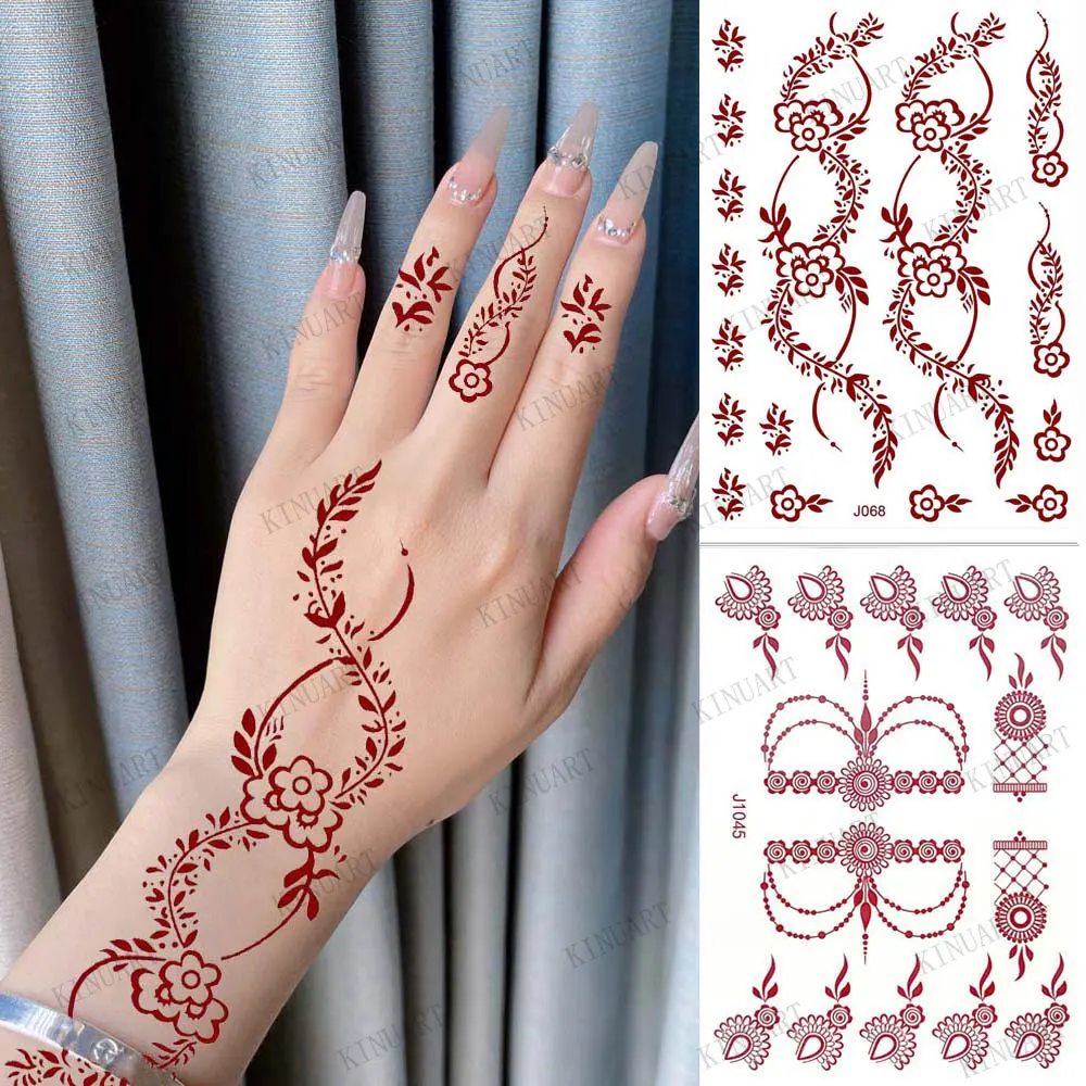 

Brown Henna Tattoo Body Stickers for Women Henna Temporary Tattoos Lace Floral Mehndi Tattoo Waterproof Fake Tatoo Festival