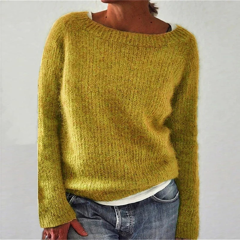 

Basic Color Knitted Sweater Long Sve Overhead Women's Sle Spring Season Commute Faion Single Piece Ensemble