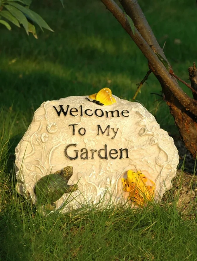 

Creative Rockery Welcome Card Resin Sculpture Decoration Outdoor Courtyard Ornaments Homestay Garden Landscape Adornments Crafts