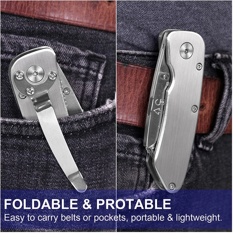 Metal Folding Utility Knife Portable Pocket Knife Stainless Steel Box Cutter with Belt Clip Sharp Blade for Home Office Supplier