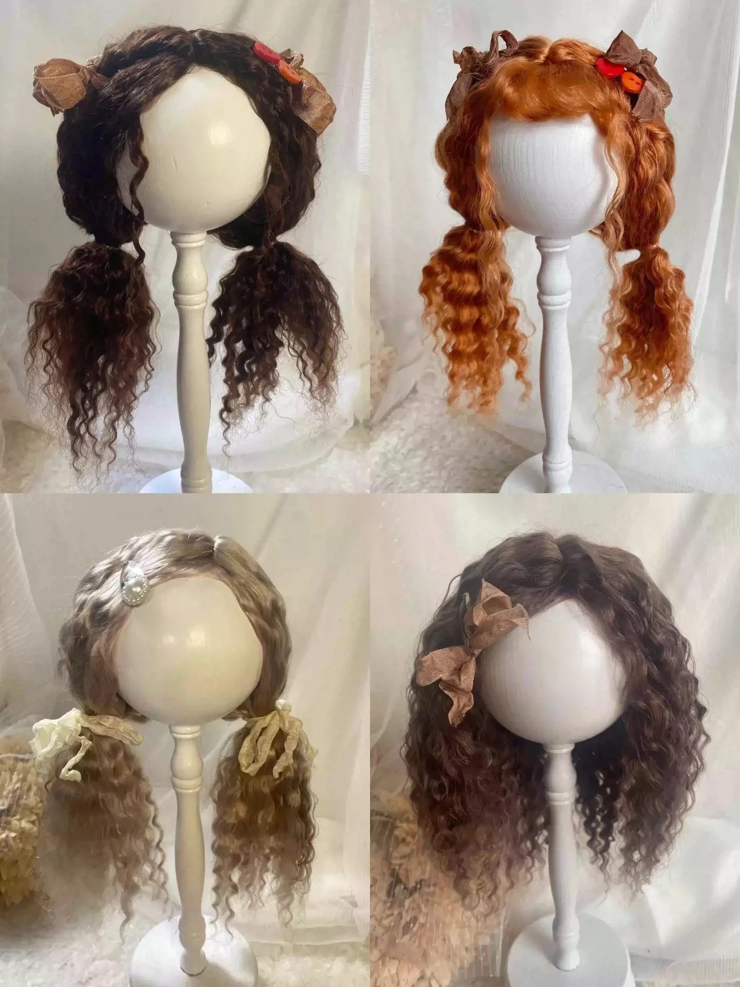 Dula Doll Wigs for Blythe Qbaby Mohair Carrot, dark brown Small brown curls 9-10 inch head circumstance