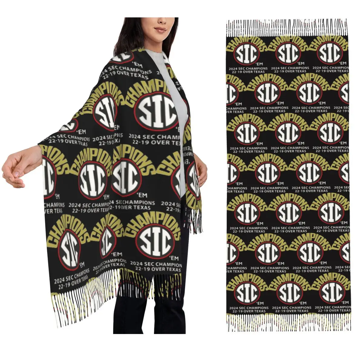 

UGA SEC Champs Georgia Beats Texas 22-19 2024, шарф с кисточками, женские мягкие теплые шали и накидки, большая осенне-зимняя шаль
