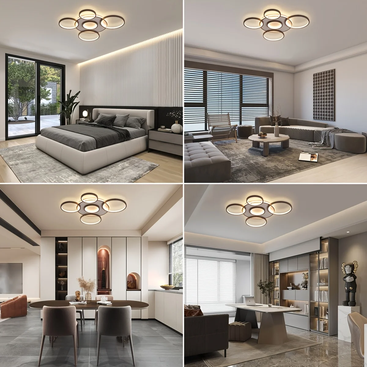 Modern Six Head LED Ceiling Light Acrylic Lampshade Stepless Dimming with Remote Control Flicker-free Ceiling Light for Indoor