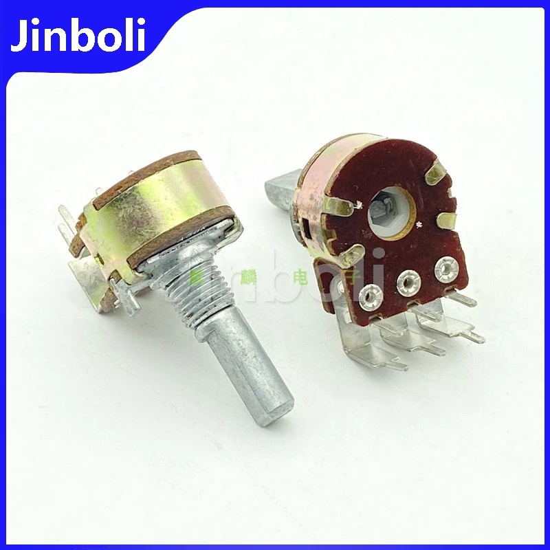 1PCS 16 Type A50K A503 Dual Vertical Bent Foot Speaker Amplifier Audio Volume Potentiometer D Shaft Length 20mm 6Pins