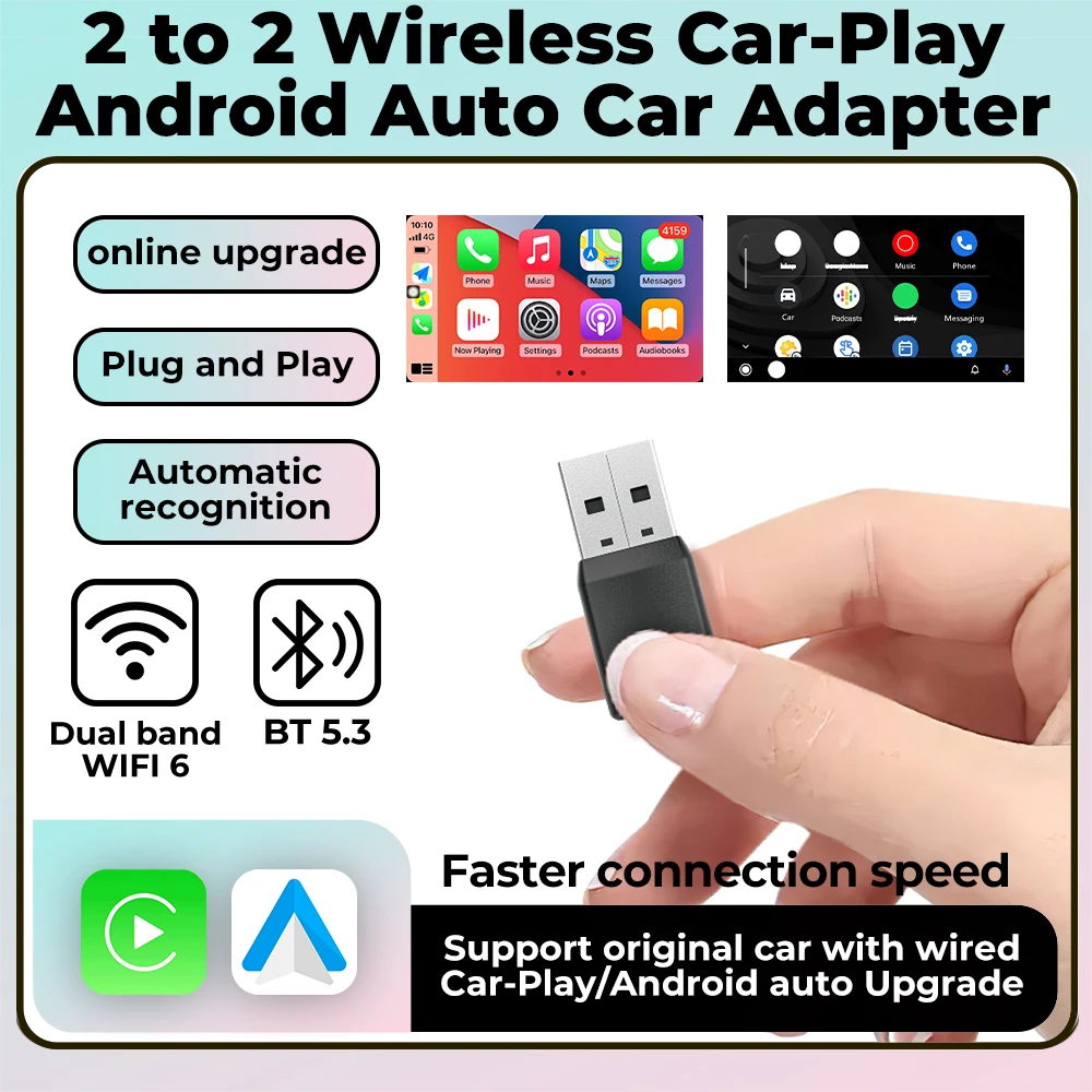 Mini-Adapter USB Typ-C Dongle Smart AI Box für Auto OEM Kabelgebundenes CP AA zu Kabelloses Carplay Android Auto Plug-and-Play Online-Update