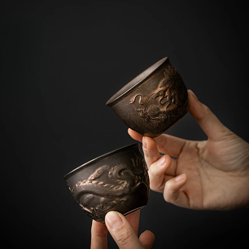 120 ml Vintage-Teetasse aus Keramik mit Drachen-Design, Kung-Fu-Teeset mit großem Fassungsvermögen, antike orientalische Teetasse für die Gongfu-Zeremonie