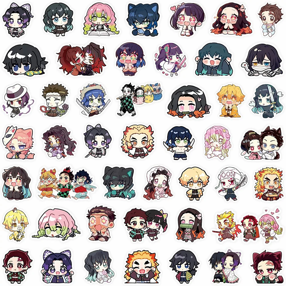 10/50/100pcs Kawaii Demon Slayer Anime Q Version Stickers Cute Cartoon Decals DIY Scrapbook Phone Laptop Bike Sticker Decoration