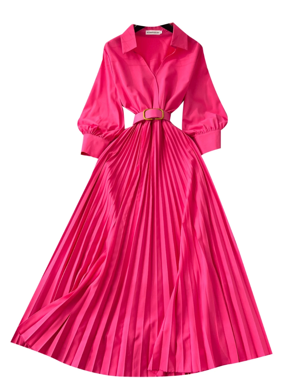 Vestido Largo Retro con Cuello, Mangas Farol, Cintura Alta y Pado, con Cinturón, Estilo Coreano, para Mujer, Temporada de ...