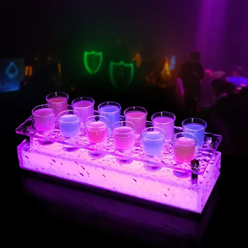 Bar Luminous Ice Cup Holder Cocktail Champagne Acrylic Stone Pattern LED Bullet Cup Holder KTV Wine Cup Holder
