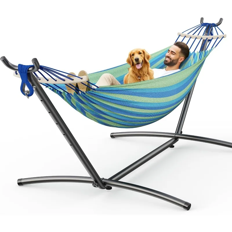 

Double Hammock with Stand, 2 Person Hammock with Carrying Bag,Heavy Duty Portable,500 lb Capacity, Perfect for Both Indoors and