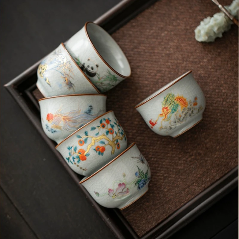 Sky Blue Ru Kiln Zen Meditation Tea Cup Crackle Glaze Nurturable Single Kung Fu Tasting Cup Home Office Gift