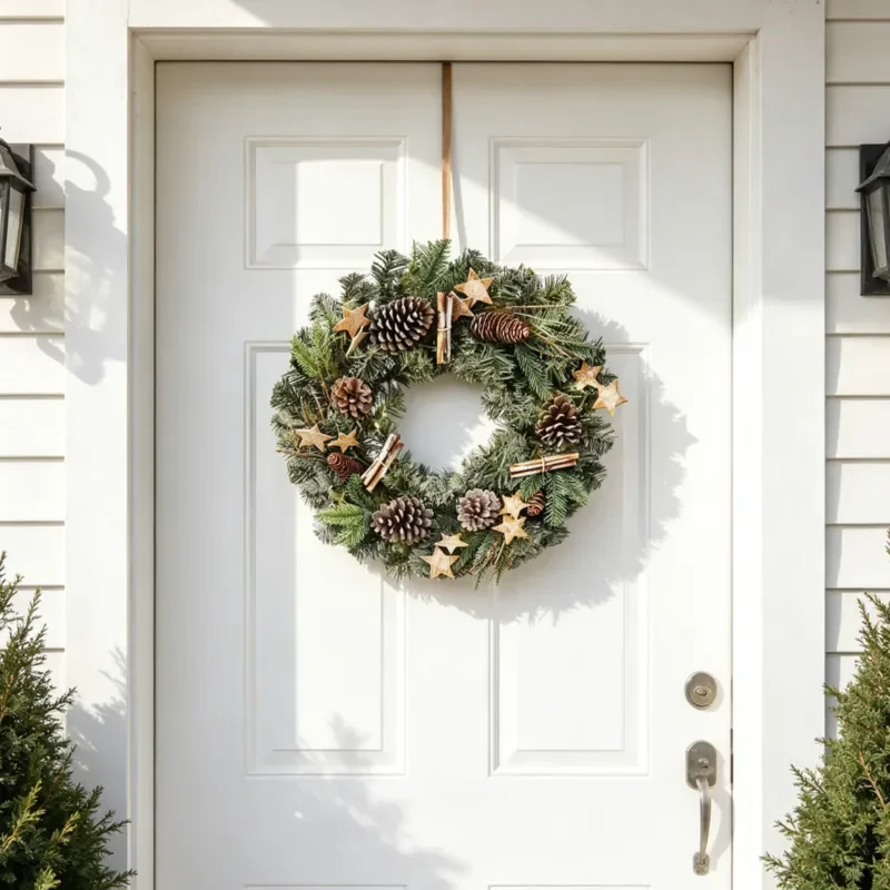 For 2026 New Christmas Wreath Pine Cone Cinnamon Star Holiday Door Hanging Window Decorations Factory Direct Sales