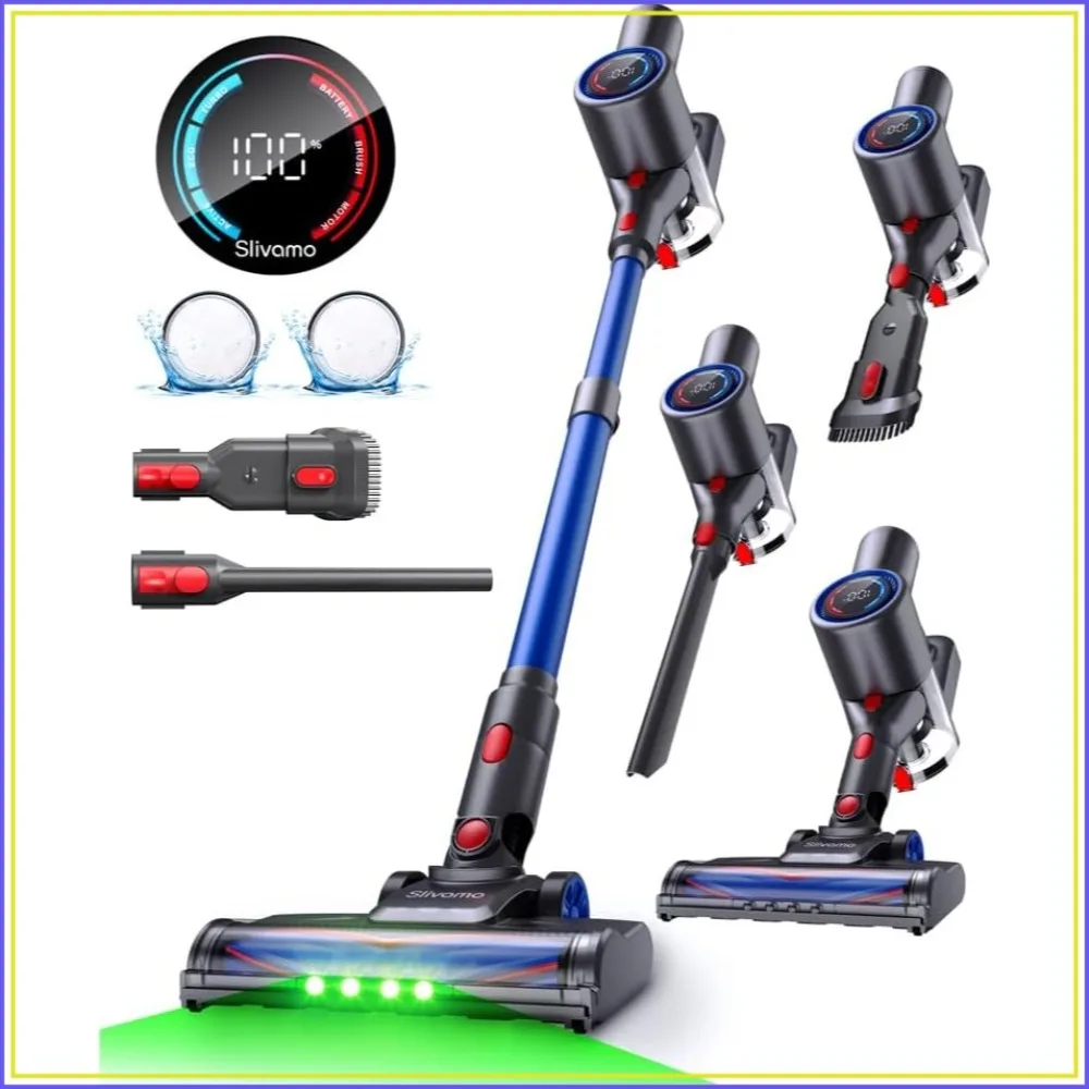 

S10 Cordless Vacuum Cleaner 40KPA/500W/45Mins LED Display 8-in-1 Lightweight Stick Vacuum for Home Green LED Light 6-Stage Filtration Self-Standing Blue