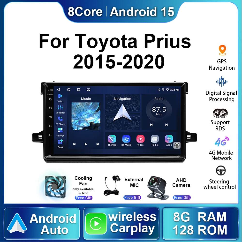 

For Toyota Prius XW50 2015 - 2020 Car Android 15 Radio NavigationGPS Multimedia Stereo Player Auto wireless carplay 4G Head Unit