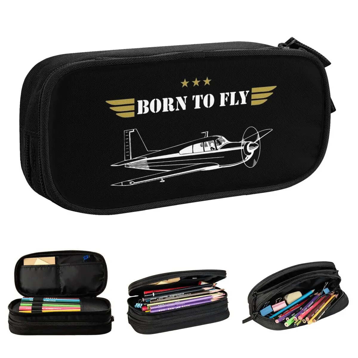 Born To Fly Single Airplane Pencil Cases Cute Aviation Airport Pen Bag Student Large Storage School Supplies Gifts Pencilcases