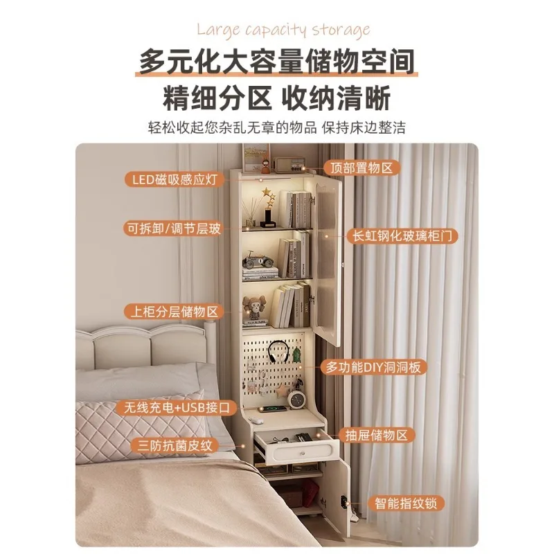 Light law bedroom bedside table bookshelf integrated small bedside shelf high cream style bedside cabinet narrow cabinet