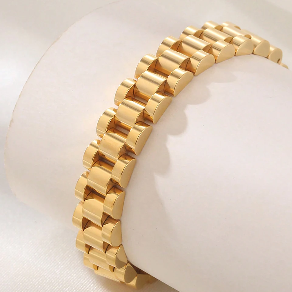 2pcs Vintage 18K Gold Plated Stainless Steel Bracelet Watch Band With Zircon Bangle Waterproof Daily Wear For Women image 4