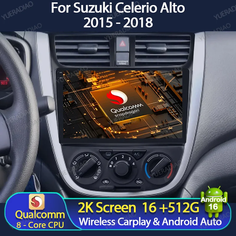 Rádio Automotivo Android 16 para Suzuki Celerio Alto 2015 - 2018 Multimídia Estéreo Reprodutor de Vídeo GPS NAVI Carplay Central Multimídia FM