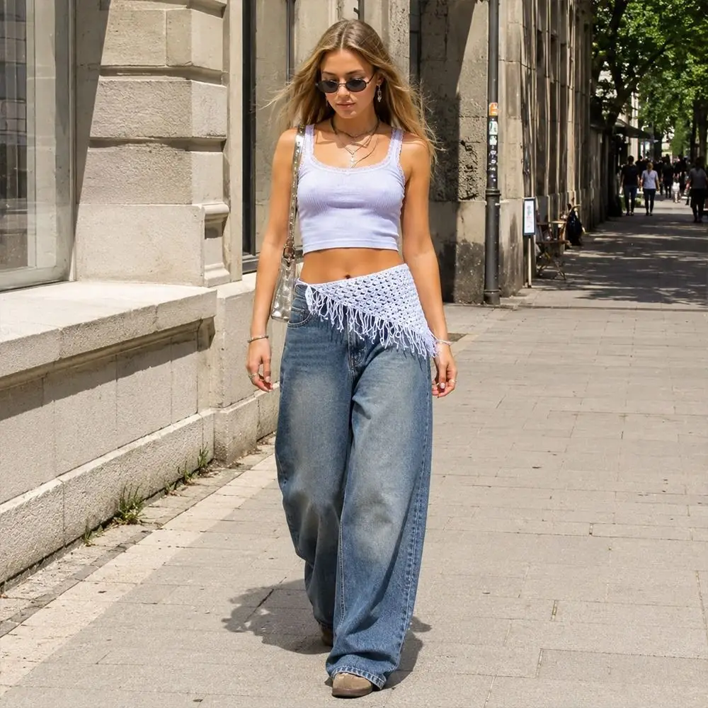 Fashion Tassels Fringe Waist Belt Exquisite Y2K Dance Hip Scarf Triangle Scarf Retro Triangular Belt for Women