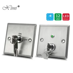 Stainless Steel ON OFF Exit Button Push Switch with keys Release For door Lock gate opener Access Control With Red LED Light