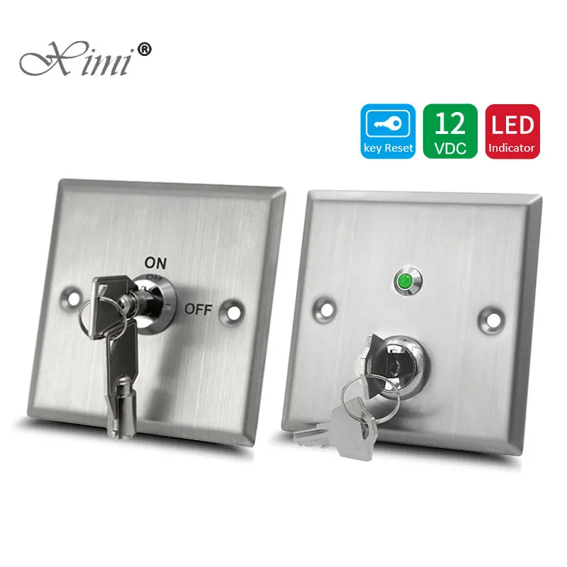 Stainless Steel ON OFF Exit Button Push Switch with keys Release For door Lock gate opener Access Control With Red LED Light