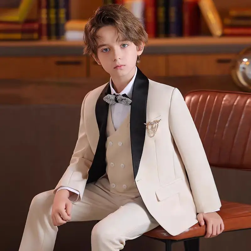 Classic Boy's Suit Set Sequin Suit Jacket Vest Pants Set Tuxedo For Boys Flower Boy Mini Suit Evening Party Wedding Suit For Boy