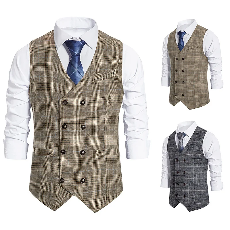 

Men's Plaid Double-breasted Waistcoat Men's Suit Retro Clip Tweed Vest Gille Steampunk Women's Classic Vest Vests Gilet Male Man