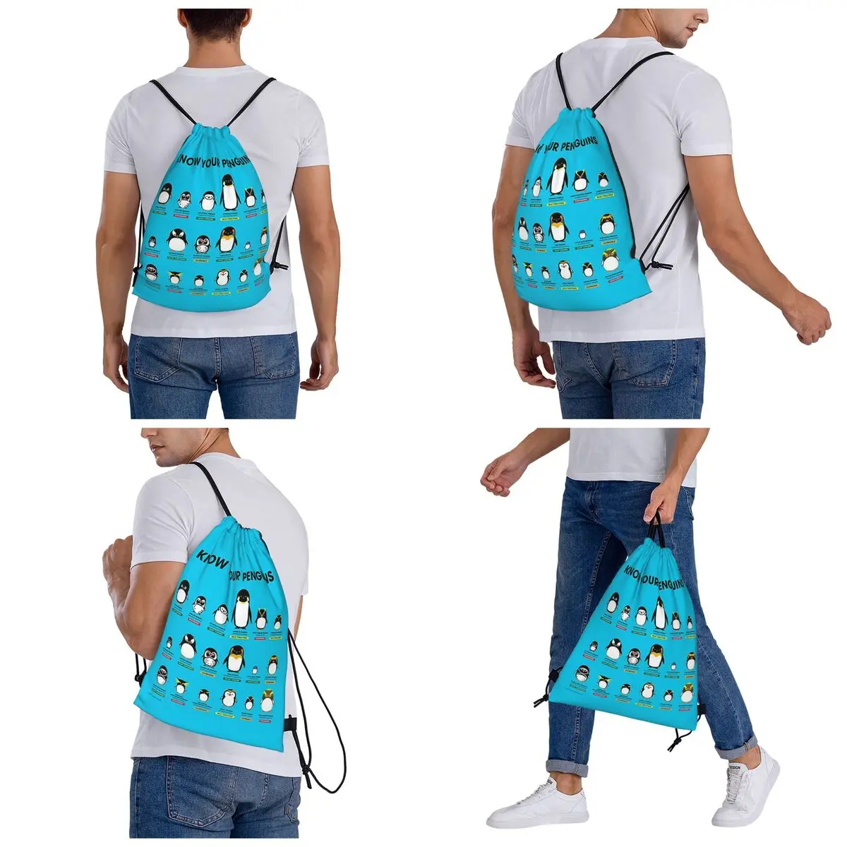 Know Your Penguins Backpacks Multi-function Portable Drawstring Bags Sports Bag Book Bags For Travel School