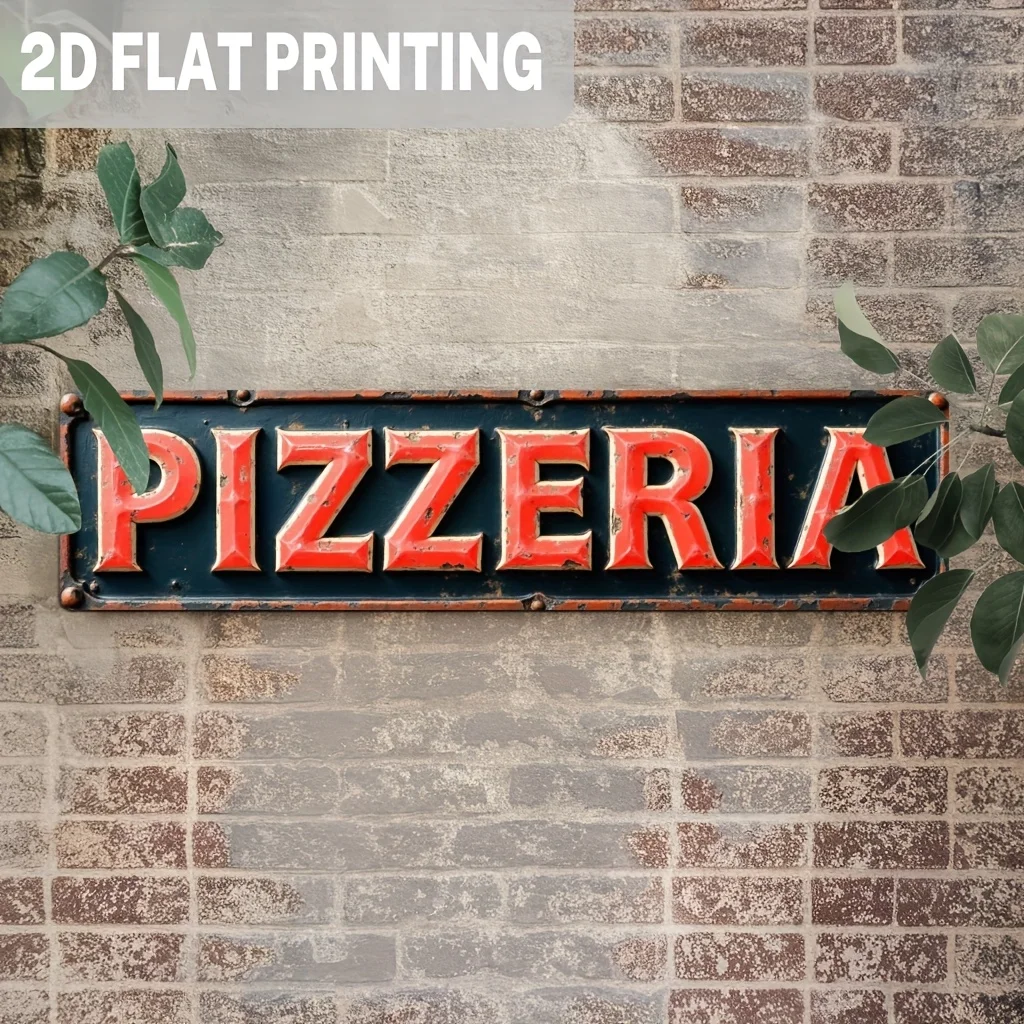 Vintage Pizzeria Metallschild, Antik-Look Große Buchstaben Grafik Aluminium Wandplakette, Italienische Küche Restaurant Wanddekoration