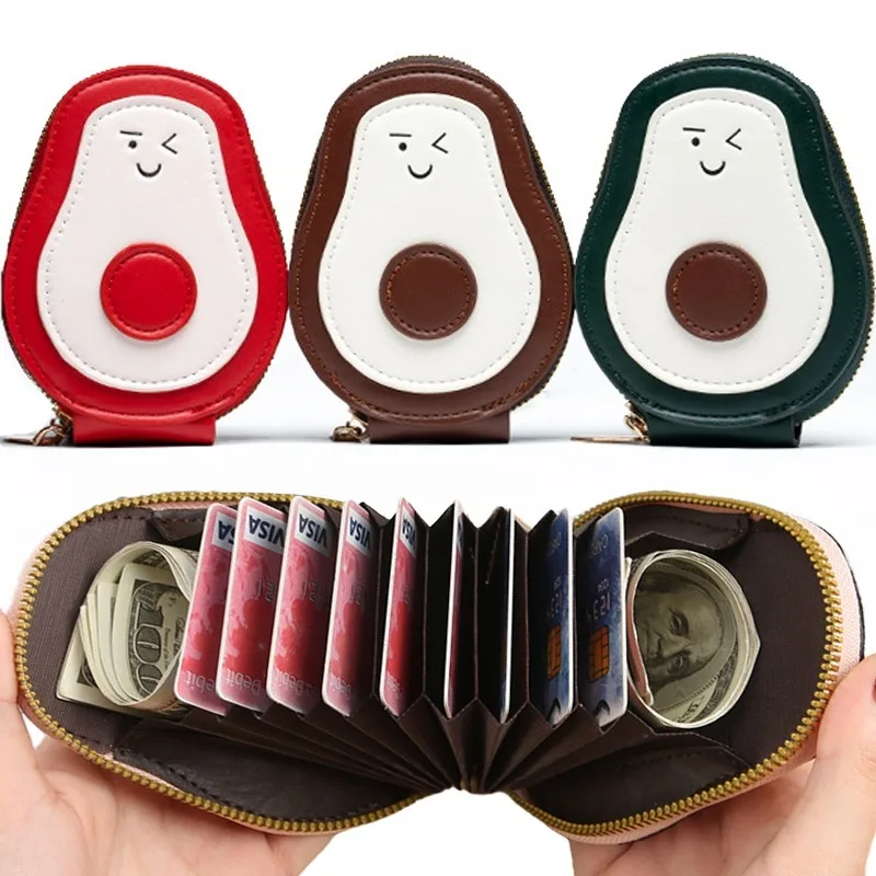 Cartoon Avocado Card Bag Large-capacity Fashion PU Leather Multiple Card Slots Coin Purse Document ID Card Storage Pouch Wallet