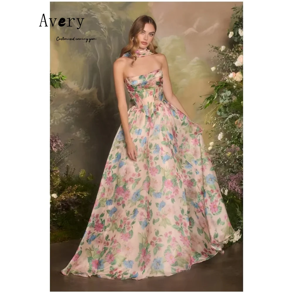 

Avery Custom Flower A-line Off-shoulder Sleeveless Luxurious Evening Dresses Luxury 2026 Women's Evening Dress Long Prom Dress