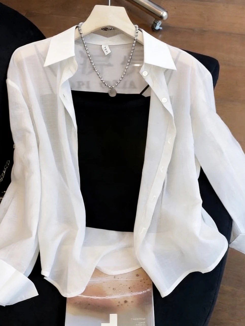 

Sun Protection Fashion Shirt Women's Summer Thin Long Sleeve Pearl Sand Color Block Mid-Length Open Cardigan Outerwear