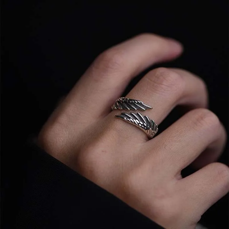 Vintage Angel Bat Wing Demon Eye Hip Hop Adjustable Couples Rings for Men Women Retro Silver Color Jewelry Party Daily