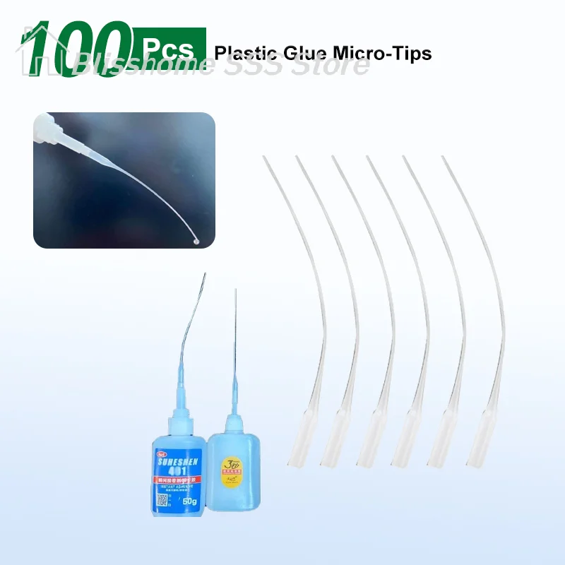 【S】Latest 100Pc Plastic Glue Bottom Tips disposable Micro Tips Dropping Tube Nozzle Suitable 502 Rubber Hose Glue Extender