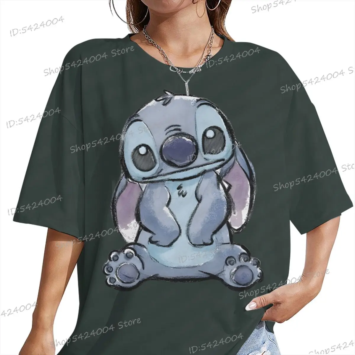 Y2K أنيمي غرزة بلايز المرأة القطن قصير الأكمام تيز متعة شخصية غرزة الشارع الشهير موضة Crewneck غرزة الملابس الجمالية