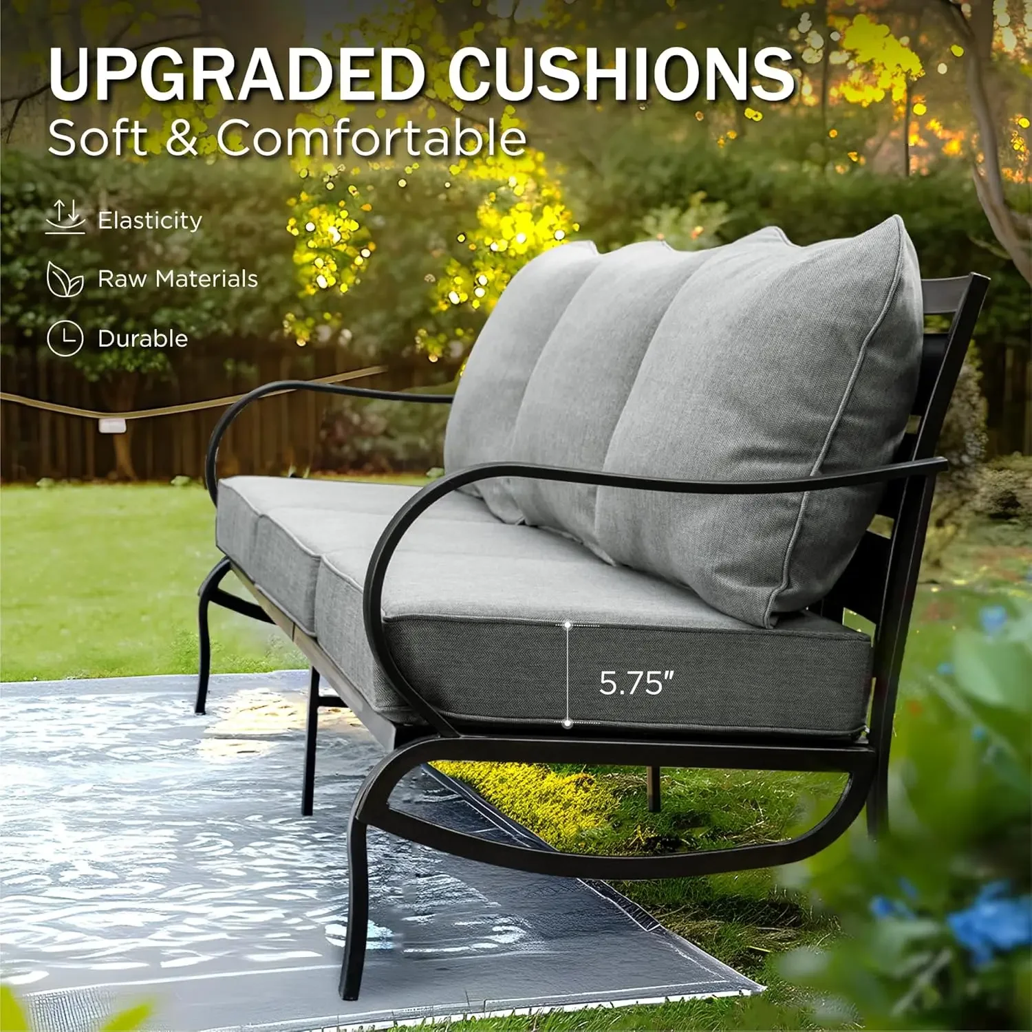 6 Piece Patio Furniture Sets with 1 x 3-Seat Wide Deep Seating Bench, 2 x Swivel Cushioned Sofa Chairs