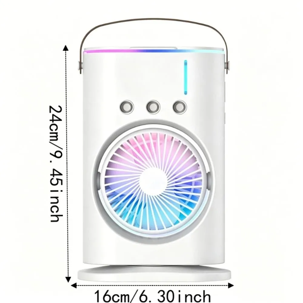 USB-Aufladbarer Luftkühler mit Farbigen Lichtern, Tragbarer Zirkulationsventilator, Wassersprüh-Befeuchtungs-Luftkühler, Ventilator für Büro – Detail 1