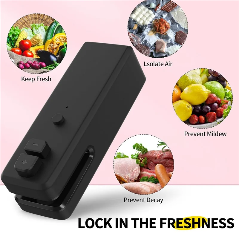 Bag Sealer , 3 In 1 Mini Bag Sealer Heat Seal With Cutter &Magnet,Rechargeable Mini Chip Bag Vacuum Sealer Machine Black Durable