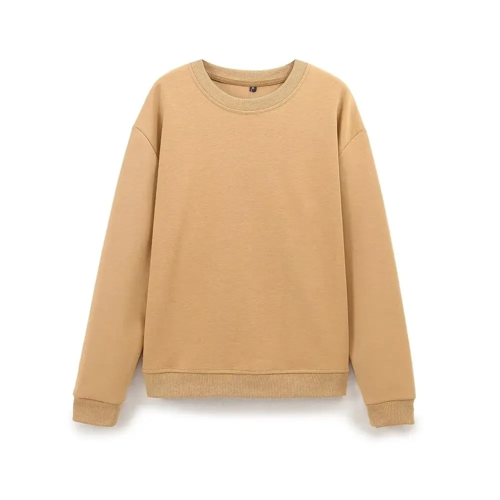 Tangada 2024 Fashion Women Solid Sweatshirts Long Sleeve Oversize Loose Cotton Pullovers 6H0353