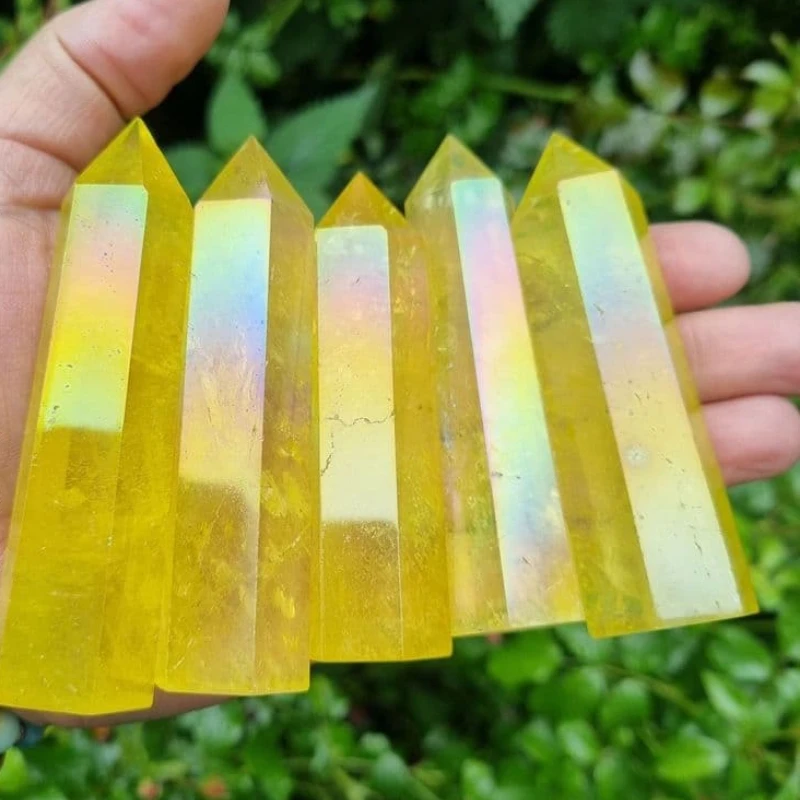 Artificial Lemon Angel Aura Quartz Tower Unique Spiritual Home Decor  Holiday Gift or Lemon-Toned for Meditation Display