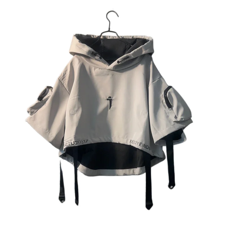 Unsiex Hooded T-shirt 2026 New Spring Summer Men's Cropped Coat Short Sleeve T Shirt Two Pieces Set Loose Couple Hooded Tops