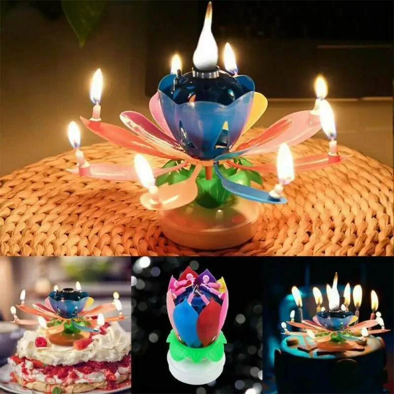 Birthday Cake Music Candle DIY Decor Wedding Party Birthday Cake Rotating Lotus Flower Music Candle Electronic Decorations