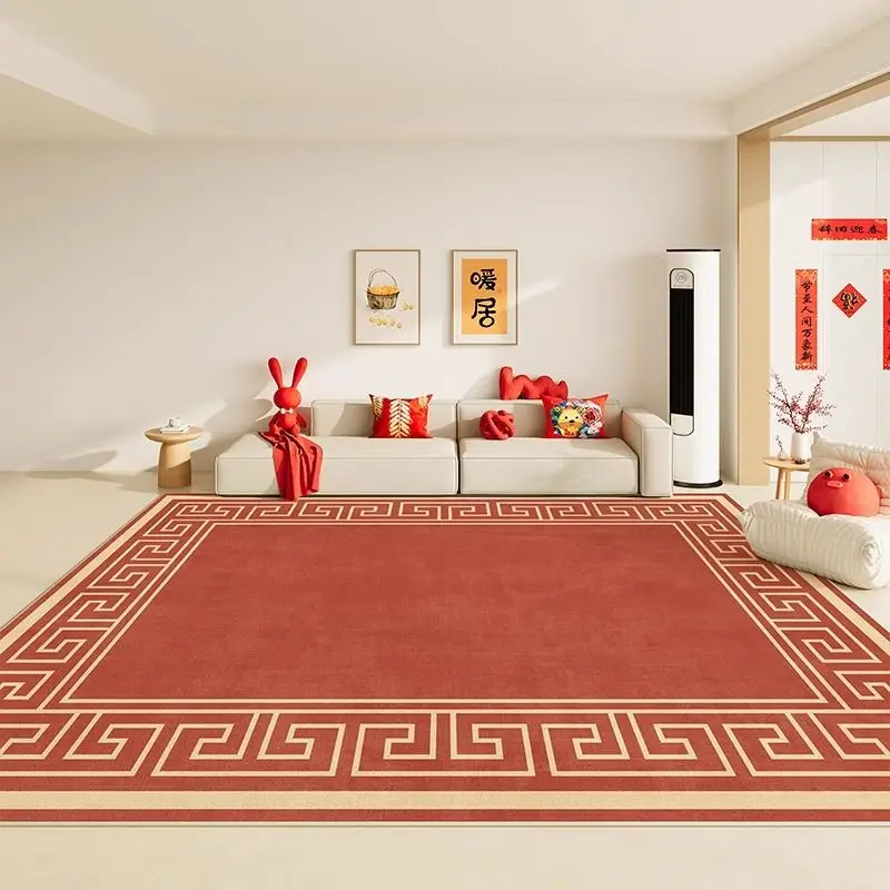 

Modern Chinese Style Large Rugs for Living Room Red Simple Room Decoration Home Mats Washable Antiskid Carpet for Bedroom Lounge