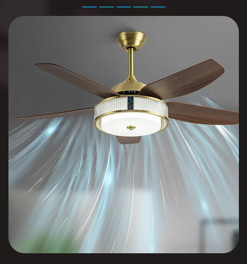 All copper iron fan lamp high-end new Chinese light luxury modern LED ceiling fan lamp  restaurant with fan chandelier streamer