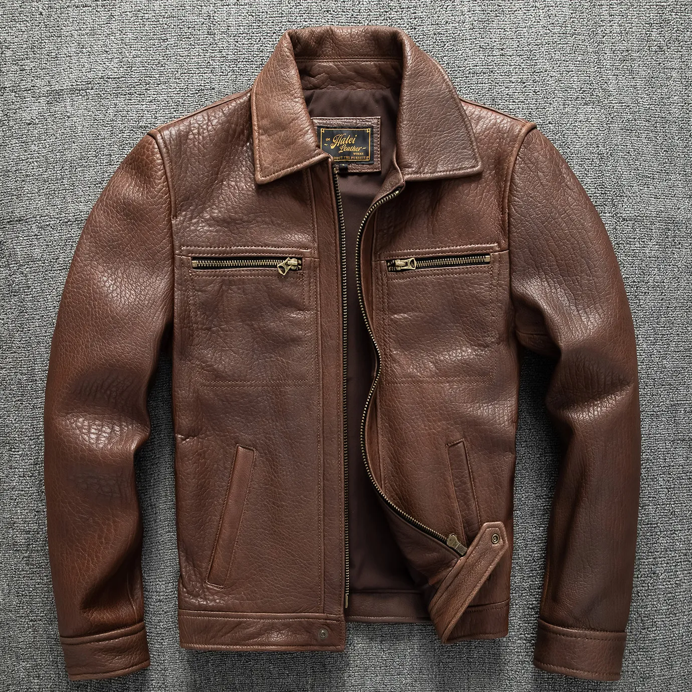 Light Brown Autumn Leather Jacket Men Retro Style Plus Size 5XL Genuine Natural Sheepskin Turn-Down Collar Smart Casual Coat