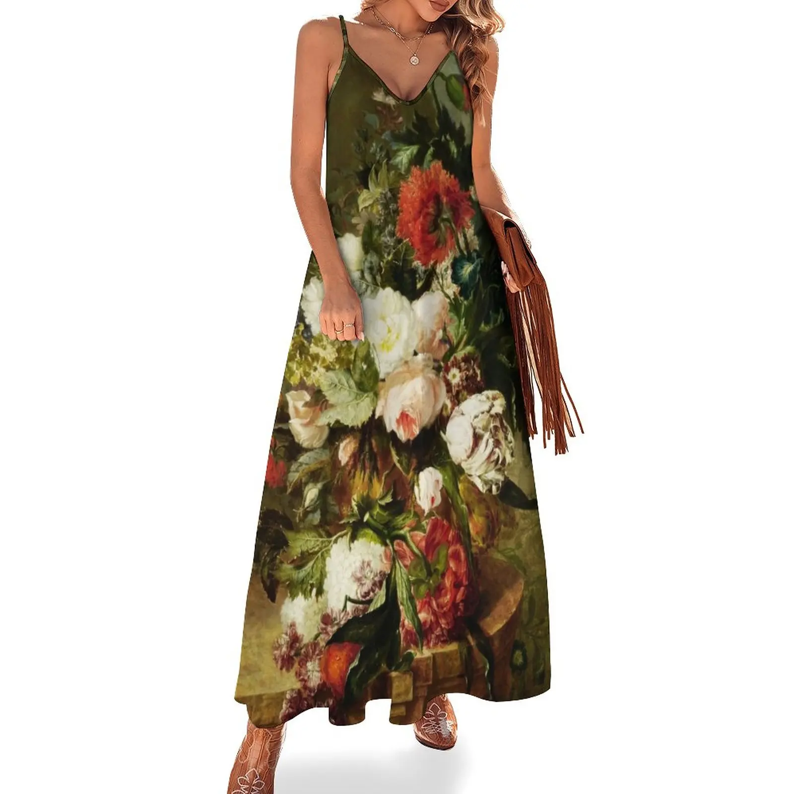 

Vintage Floral Oil Painting Sleeveless Dress Long dress dress for women 2023