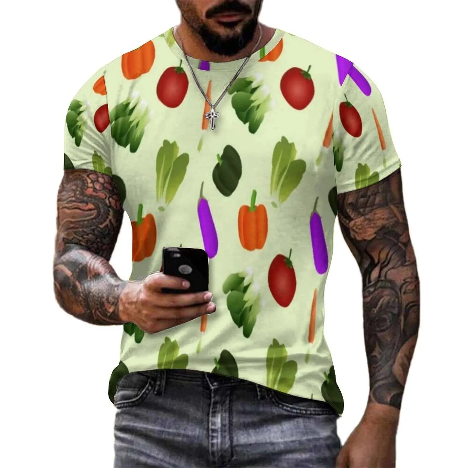 World Vegetarian Day T Shirt For Mens Vegetables Print Graphic O Neck T-Shirts Harajuku Tops Short-Sleeve Oversized Tee Shirt
