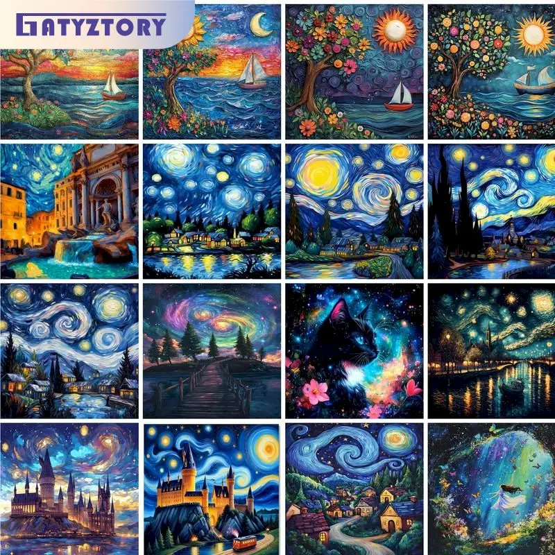 

GATYZTORY Diy Painting By Numbers Kits For Adults Starry Sky Scenery Paint By Numbers Handpainted Kits For Personalized Gift