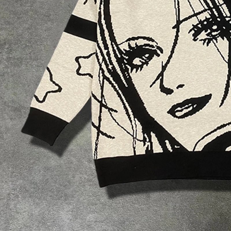 New Trendy Autumn/Winter Cartoon Crewneck Sweater Knit Long Sleeve Loose Hip-Hop Unisex Top